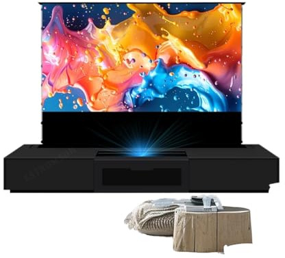 Intelligent Laser TV Cabinet for Ultra Short Throw Projector Integrated +Motorized Floor Rising Screen