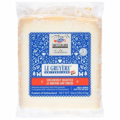 Le Gruyere AOP Cheese, 1 lb, Made with Raw Milk; Aged 8 Months Minimum; Non-GMO Certified; Product of Switzerland. Includes 0g Added Sugars