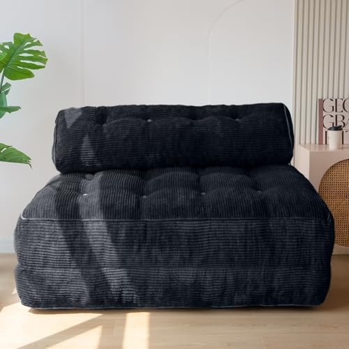 MAXYOYO Vikbar bäddsoffa, konvertibel sovstol med kudde, madrass med ryggstöd, bärbar stol-säng-bekväm golvsoffa, lounge för vardagsrum, sovrum, svart, dubbel