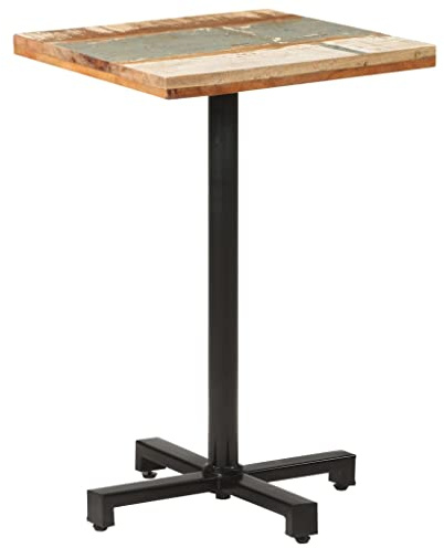 Foknhdi Square Reclaimed Wood Bistro Table 19.7in Rustic Powder-Coated Iron Frame Small Dining Table Indoor Outdoor for Kitchen Cafe Breakfast Nook or Living Room