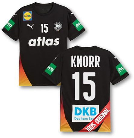PUMA Original DHB Handball Trikot Herren [Away Euro 2026] Offizielles Handball Trikot [Knorr 15] Sportbekleidung Sport Tshirts Herren Shirt Männer I Gr. XL