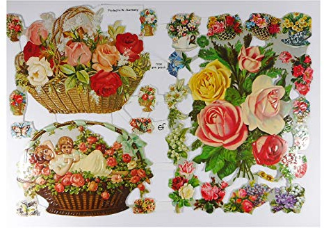 Glanzbilder EF 7098 Engel Rose Blume Korb Oblate Posiebilder Scrapbook Deko GWI 625