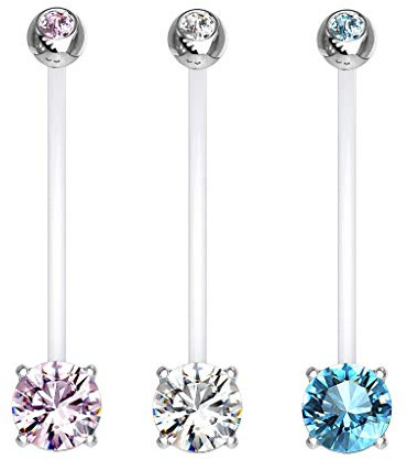 Paula & Fritz® Bauch-nabelpiercing Schwangerschafts-Piercing Zirkonia Bio-Flexibler Stab 316L Chirurgenstahlkugel Stein Bauch-Piercing Nabel