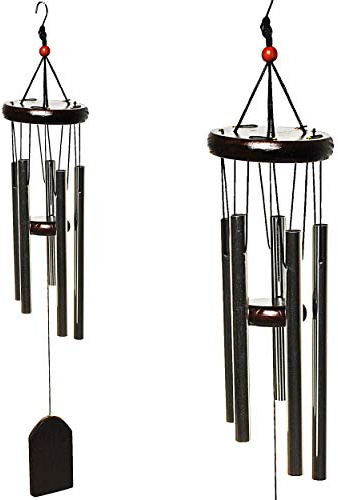 alles-meine.de GmbH 2 Stück Klangspiele/Windspiele - Dunkles Natur Holz & rostfreies Metall - je 5 Klangröhren - 56 cm - Holzmobile - Innen & Außen - Windklangspiel - Feng Sh..