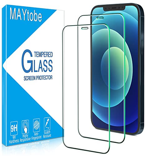 MAYtobe 2 Unidades Protector de Pantalla para iPhone 12, 12 Pro, Cristal Vidrio Templado Antiarañazos, Antihuellas, Sin Burbujas, Dureza 9H, 0,33mm Ultra Transparente