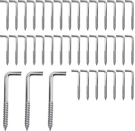ZHIQIN 40 Pcs Gancio a forma di L Ganci Avvitabili Viti Autofilettanti Appese per Interni Esterni Pareti in legno Appendere Oggetti, 40 * 15mm