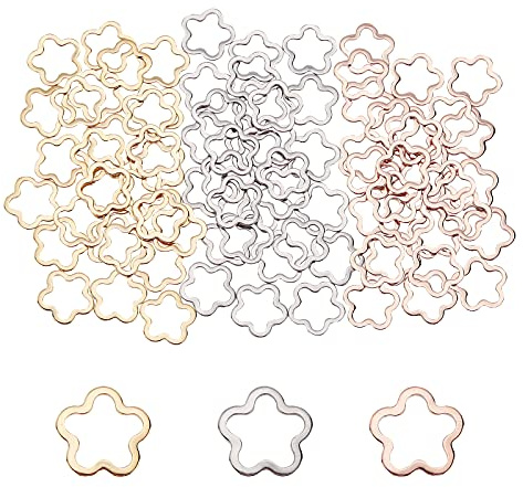 UNICRAFTALE Über 90pcs 3 Farben Blumen Verbindungsringe Edelstahl Blumen Verbindungsanhänger Manuelles Polieren Armbänder Verbindungsringe Für Armband Halskette Schmuckherstellung 14mm