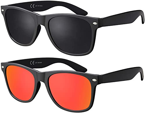 La Optica B.L.M. Occhiali da sole UV400 CAT 3 CE, unisex, con custodia per occhiali, panno per la pulizia, a specchio, polarizzati, varianti sfumate, 53