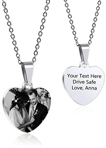 OTXIXTO Ciondolo Cuore Personalizzato per Donne Incisione Nome/Testo/Data Collana con Immagine in Bianco e Nero per Coppie dell'Acciaio Inossidabile Amanti Gioielli Regali Damigella D'onore(Argento 25