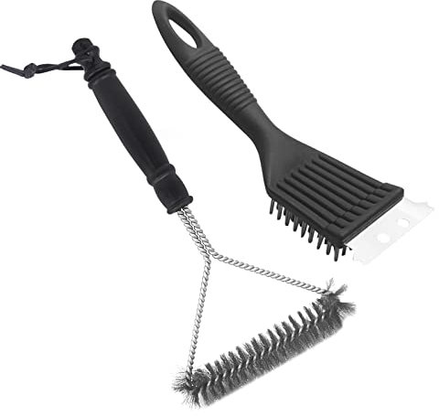 BBQ Grill Cleaning Brush, 2 PCS Stainless Steel Barbecue Bristles Cleaner Triangle Metal BBQ Grill Brush with Metal Scraper Grill Grate Cleaner Tool for All Grilling Tools