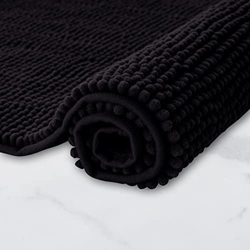 Decomira Badmatta halkfri av mjuk Chenille | Superabsorberande och maskintvättbar | Kan kombineras som badmatta set | För badrum, dusch, badkar eller som wc matta | Svart - 45x45 cm