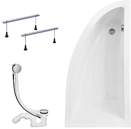 KOLMAN Badewanne PRAKTIKA Eckbadewanne 150x70 Rechts ohne Verkleidung, Ablaufgarnitur und Füßen Komplettset 3in1 Premium Original Acryl Wanne Siphon