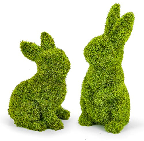 MicoSim Easter Bunny Decorations,Resin Moss Bunny Figurine,Garden Artificial Moss Rabbit Easter Décor Easter Party Favors Gifts(Small-2pcs)