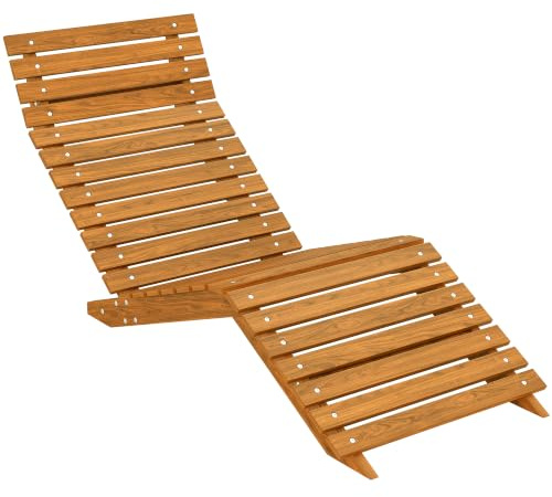Outsunny Sonnenliege Holzliege bis 120 kg Massivholz 66 x 170 x 77 cm | Liegestuhl, Gartenliege, Relaxliege für Poolbereich, Balkon, Teak