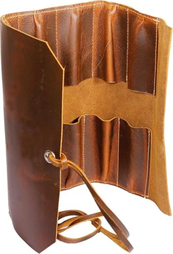 Vintage Leather Tool roll up Pouch, Portable Wrench roll for Barbers,Woodworker,Painter,Chisel Tool (Full Grain Leather) (10 Slot)