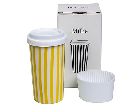 GIROFLIER Ceramic Travel Mug with Lid (12 oz) – Cute Coffee Cup for Women & Men, Bright Aesthetic Travel Mug, Microwave & Dishwasher Safe, Fits Car Cup Holder (Yellow)