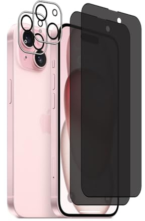 Wookfiss Privacy Vetro Temperato per iPhone 15, 2 Pezzi Pellicola Protettiva e 2 Pezzi Pellicola Fotocamera, Durezza 9H, Anti Graffio Film compatibile con iPhone15