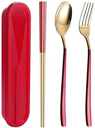 BebeXi Bacchette Sushi Bacchette Cinesi Bacchette Set di Bacchette riutilizzabili in Acciaio Inox, Cucchiaio, forchetta, Tre Pezzi, Portatile per Studenti(Color:1)