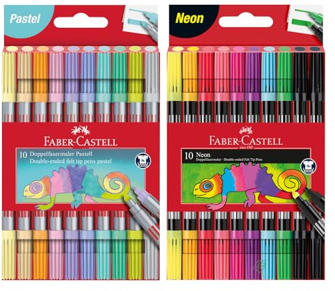 Faber-Castell 205098 - Juego de rotuladores pastel y neón, 20 rotuladores de doble fibra para niños y adultos