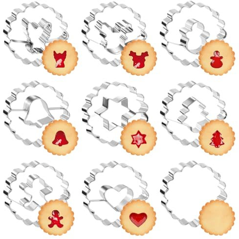 Weihnachten Linzer Ausstecher, 9 Stück Plätzchen Ausstecher Set, Klein Weihnachten Keksausstecher Edelstahl, Ausstechformen Linzer, Cookie Cutter Geschenke für Weihnachten Plätzchen Fondant Backen