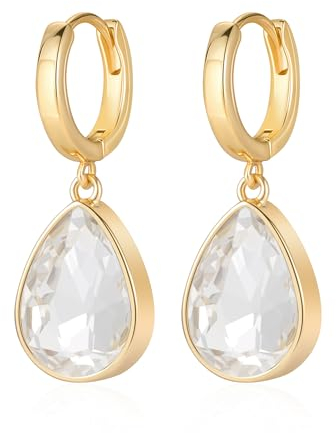 Mesovor Kristall Creolen Ohrringe für Damen, 18 Karat Vergoldete Funkelnde Kristall Wassertropfen Ohrringe Hängend, Schmuck, Geschenke für Ehefrau, Mutter (Weiß)