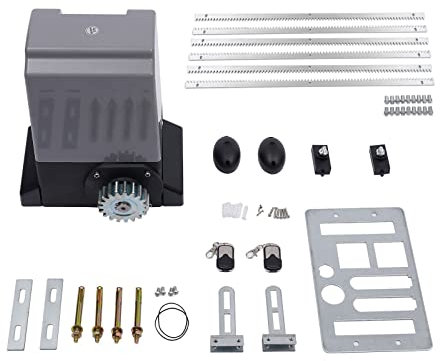 Schiebetorantrieb Set, Schiebetürmotor 220V 3A, Motoren für Schiebetüren + 6 x 1 m Zahnschienen für Schiebetür, Türöffner, 2 x Fernbedienung (550 W)