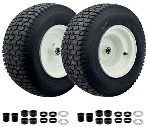 Lot de 2 pneus et roues de tondeuse autoportée 16 x 6,5-8 avec bague de 1,9 cm ou 1,5 cm, assemblage de pneus de 40,6 cm pour tondeuse à gazon, tracteur de jardin. Moyeu décalé de 3 à 15,2 cm. (40,6 x