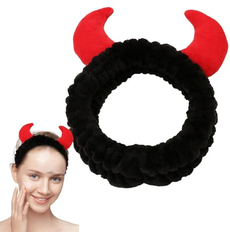 Goowafur Teufelshörner-Stirnband, Spa-Gesichts-Stirnband - Süße Teufelshorn-weiche kosmetische Haarbänder,Weiche Gesichts-Spa-Hautpflege-Haarbänder, Kopfwickel, kreative Haar-Accessoires zum Waschen