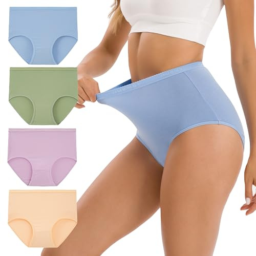 INNERSY High Waist Knickers Cotton Womens Underwear C Section Pants Ladies Full Briefs Multipack 4 (16, Airy Blue/Beige/Green/Pale Purple)