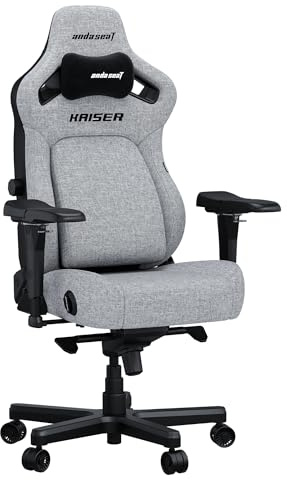 Anda Seat Kaiser 4 Gaming Stuhl Ergonomisch - XL Gamerstuhle für Erwachsene mit 4-Stufen Lendenwirbelstütze, Leinenstoff, Nacken- & Rückenstütze, Gamer Stuhl Grau Stoff