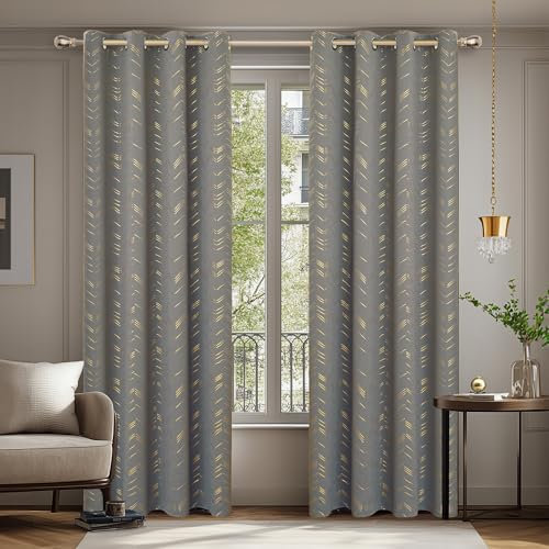 Deconovo Verdunkelungsvorhänge mit Ösen Blickdichte Wohnzimmer GardinenDicke Thermovorhang Kälteschutz Thermogardine mit Linienmuster, 175x140 cm(HöhexBreite), Hellgrau, 2er Set