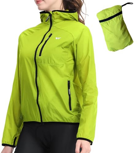 Wulibike Fahrradjacke Damen Faltbare radjacke Leicht und Atmungsaktiv Laufjacke Reflektierende Windbreaker Regenjacke für Radfahren,Trekking