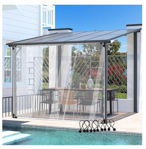 Outdoor Vorhänge Transparente Trennvorhänge mit Reißverschlüsse PVC Winddicht Vorhang 0.35mm Plane Seitenteile für Terrassen Garten Balkon POCHY(A,5.5x3m/18x9.8ft)