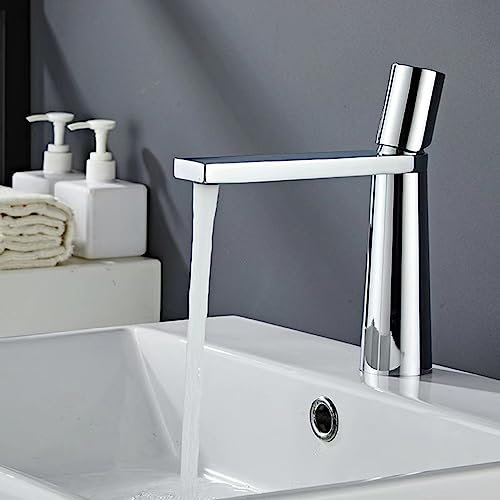 WDSOPK Robinet De Lavabo Monotrou, Eau Chaude Et Froide, G1/2, pour Lavabo sous Plan, Noir(Chrome)