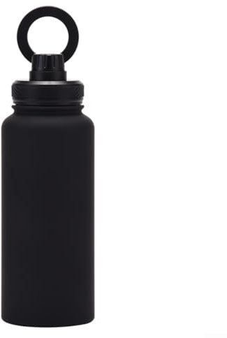 Isolierte Wasserflasche mit magnetischem Telefonhalter, Wiederverwendbare Edelstahl-Wasserflasche hält 24 Stunden kalt, perfekt für Fitnessstudio, Sport und Reisen (Schwarz)