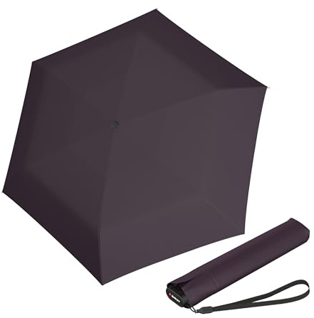 Knirps US.050 Ultra Light Pocket Size Manual Rain Umbrella in Plum – 4oz Portable Travel Umbrellas with 35 Quick Dry Canopy, Windproof up to 62mph, Matching Quick Dry Protective Cover Included