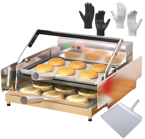 DDNGEJ Macchina Automatica per Pane e Hamburger, temporizzazione 0~3 min/Macchina elettrica per la Cottura di panini per Uso Commerciale, Temperatura Regolabile 50-300