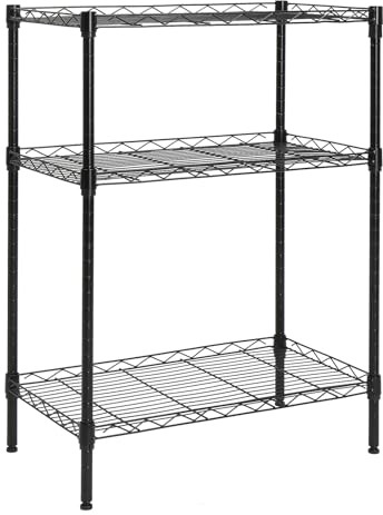 Bonnlo 3-Tier Metal Shelving Unit - Adjustable Storage Rack, for Kitchen Shelves, Pantry, Bathroom & Garage Storage, 90kg Capacity, 59x34x80cm(Black)