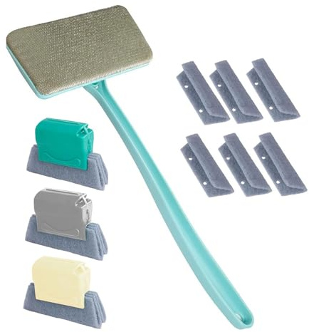 ERRORY Window Screen And Track Kits With Detachable Long Handle 14.8inch 3 Grooves Brushes 6 Replacement Cloths For Wet Dry