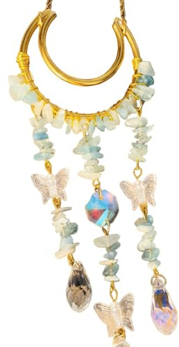Crystal Sun Catcher with Butterfly & Natural Stone Beads – 23cm Hanging Rainbow Light Catcher for Window, Car, or Wall Decor(C)