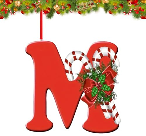 26 Buchstaben-Ornamente Weihnachtsbaum-Dekoration, personalisiertes hängendes Dekor-Anhänger für Weihnachtssocken Baum Schornstein, wiederverwendbare 26 Alphabet für DIY Weihnachtsbastel-Ornamente (M)