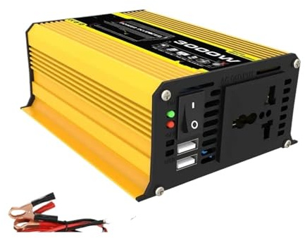 Power inverter Inverter Auto 4000W 12V A 220V/110V LED Convertitore Adattatore Caricabatterie Trasformatore Di Tensione USB Doppio Onda Sinusoidale Modificata(Yellow 3000W 12V to 220V)