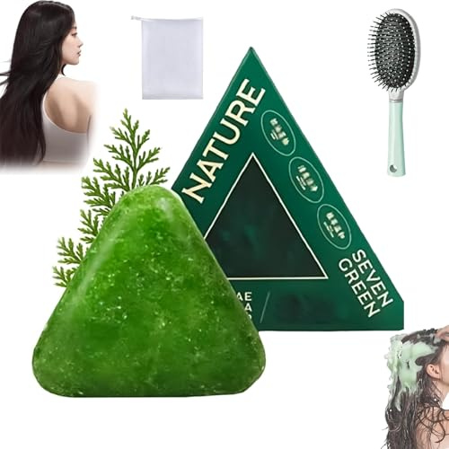 Shampoo Solido Nature Triangle, Shampoo al Sapone Verde Nature Seven, Triangle Shampoos, 120 g di Acqua di Riso Glutinoso, Calmante e Rinforzante per Capelli, per Donna e Uomo (1pc)