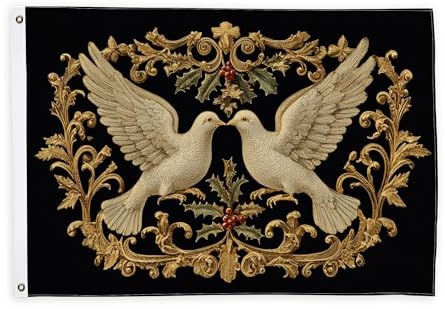 Drapeaux colombes pour extérieur, bannière décorative classique et élégante à motif floral de houx avec œillets pour extérieur, porche, balcon, terrasse, patio, 6 x 0,9 m