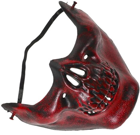 JOINPAYA Lot de 3 Demi-Masques de Crâne en Plastique Rouge Antique Masque Gothique Demi-Visage pour Cosplay Halloween Fête Costumée et Carnaval Taille Adulte Accessoire Masque