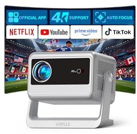 Smart Beamer 4K Heimkino [Netflix Ready & 30000L] VOPLLS Autofokus/Trapezkorrektur 3D Dolby Audio Handy Projektor, WiFi6 Bluetooth Full HD 1080P Beamer Outdoor für PC/Fußball & WM Filmabende