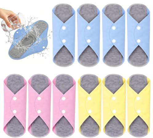 10 PCS Reusable Sanitary Pads, Waterproof & Breathable Cotton Reusable Period Pads, Washable Cloth Panty Liners, Comfortable Leak-Proof Pad for Daily Use