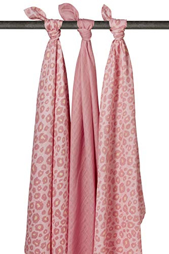 Meyco 451014 Mull/Musselin Pucktücher 3er Set, 120x120cm PANTER-UNI Altrosa-Pink