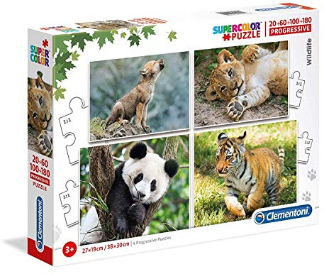 Clementoni 21409 Progressive Puzzle Leben in der Wildnis – Puzzle 20 + 60 + 100 + 180 Teile ab 3 Jahren, Bunte Kinderpuzzle mit zunehmendem Schwierigkeitsgrad, Denkspiel für Kinder