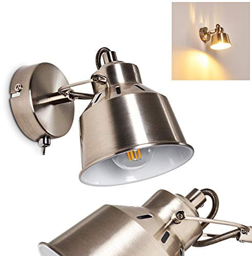 hofstein Aplique Safari, aplique regulable de metal en acero cepillado/blanco, 1 luz, 1 x casquillo E14, foco de pared en diseño retro/vintage, sin bombilla(s)